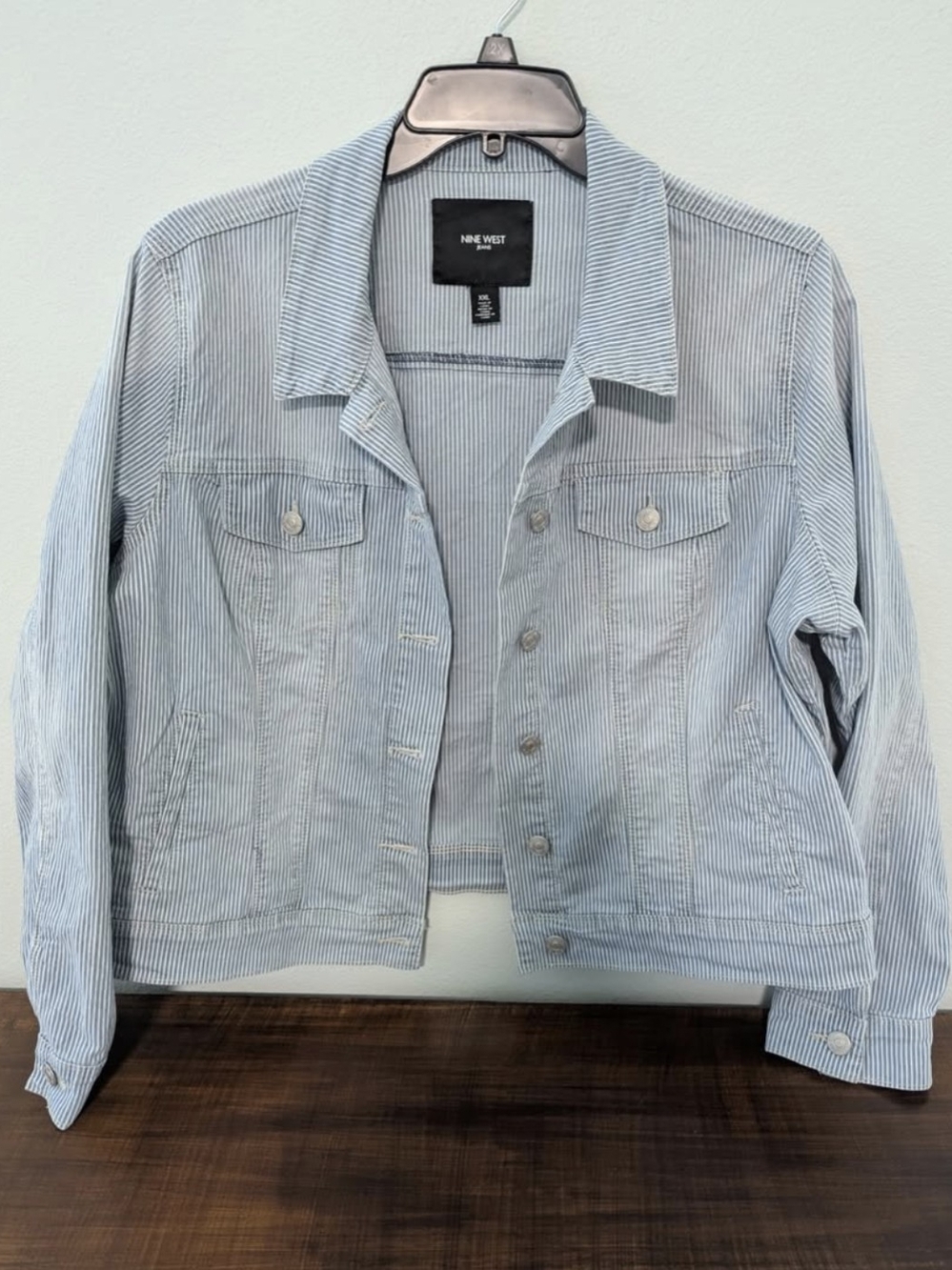 Nine West Light Blue Pinstripe Denim Jacket